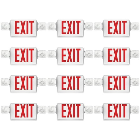 Sunco 12 Pack Red Exit Signs With Emergency Lights, Two Adjustable Square LED Lights, 94V-0 Fire Resistant, Backup Battery, 120-277V, Wall Or Ceiling Mount, Commercial Grade Double Sided.