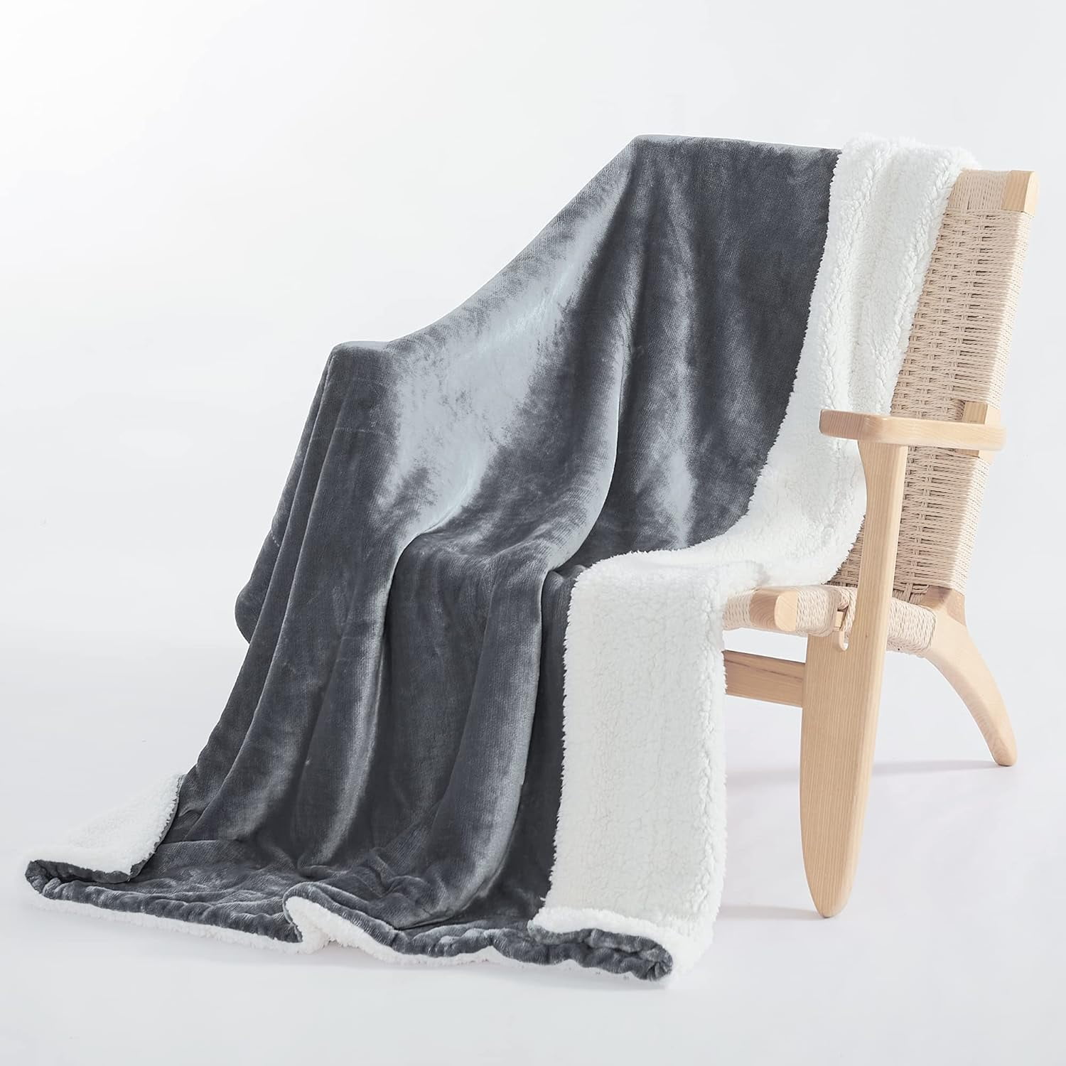Fluffy Sherpa Fleece Blankets Twin Size for All Seasons, Grey Thick Fuzzy Warm Soft Fluffy Cozy Reversible Shaggy Velvet Plush Blanket for Sofa and Bed, 60 x 80 inches, Dark Grey