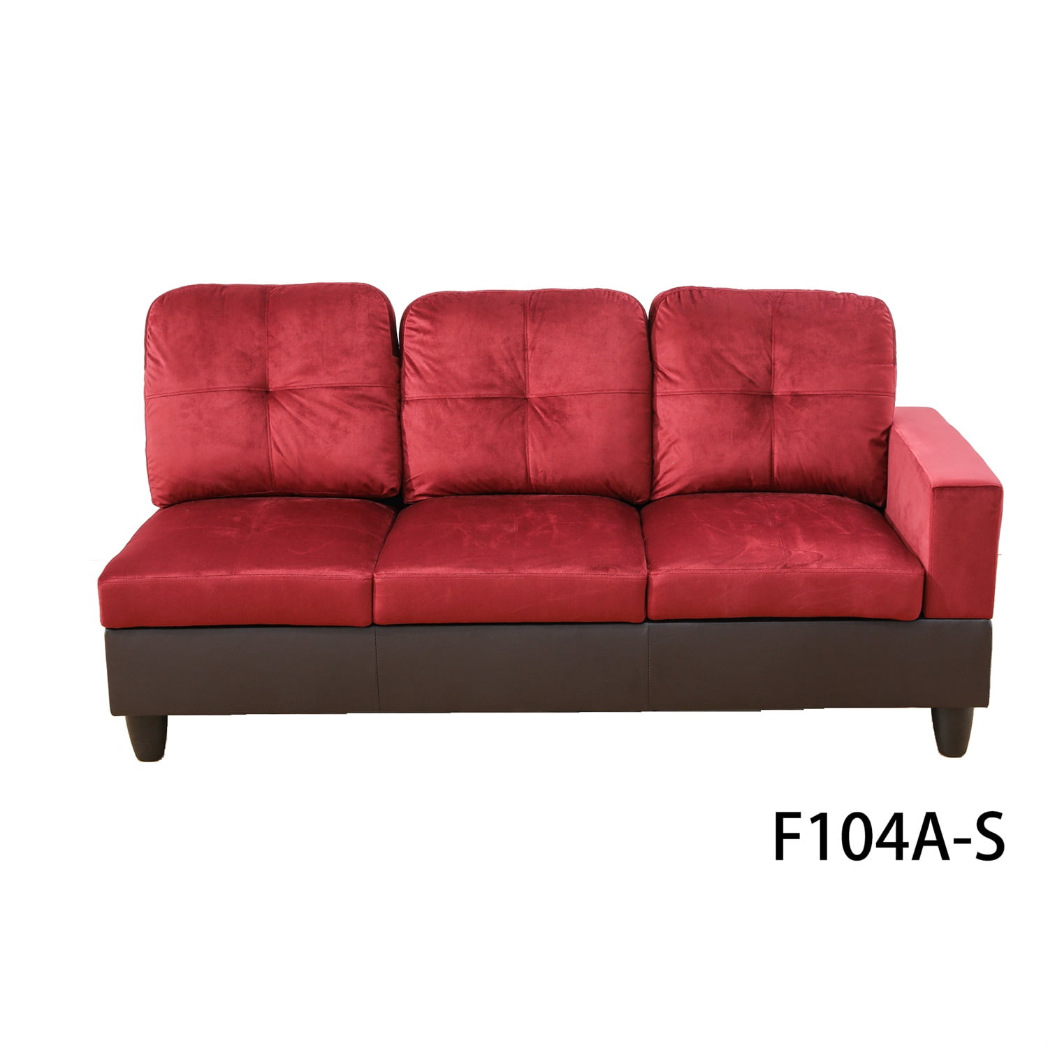 Hommoo Modern L Shaped Sectional Couch, 4 Seats Flannel and PVC Sectional Sofa Couch Set, Living Room Furniture Set, Red