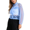 thumbnail image 4 of INSPIRE CHIC Sheer Bomber Jacket for Women's Zip Up Long Sleeve See Through Jackets S Light Blue, 4 of 6