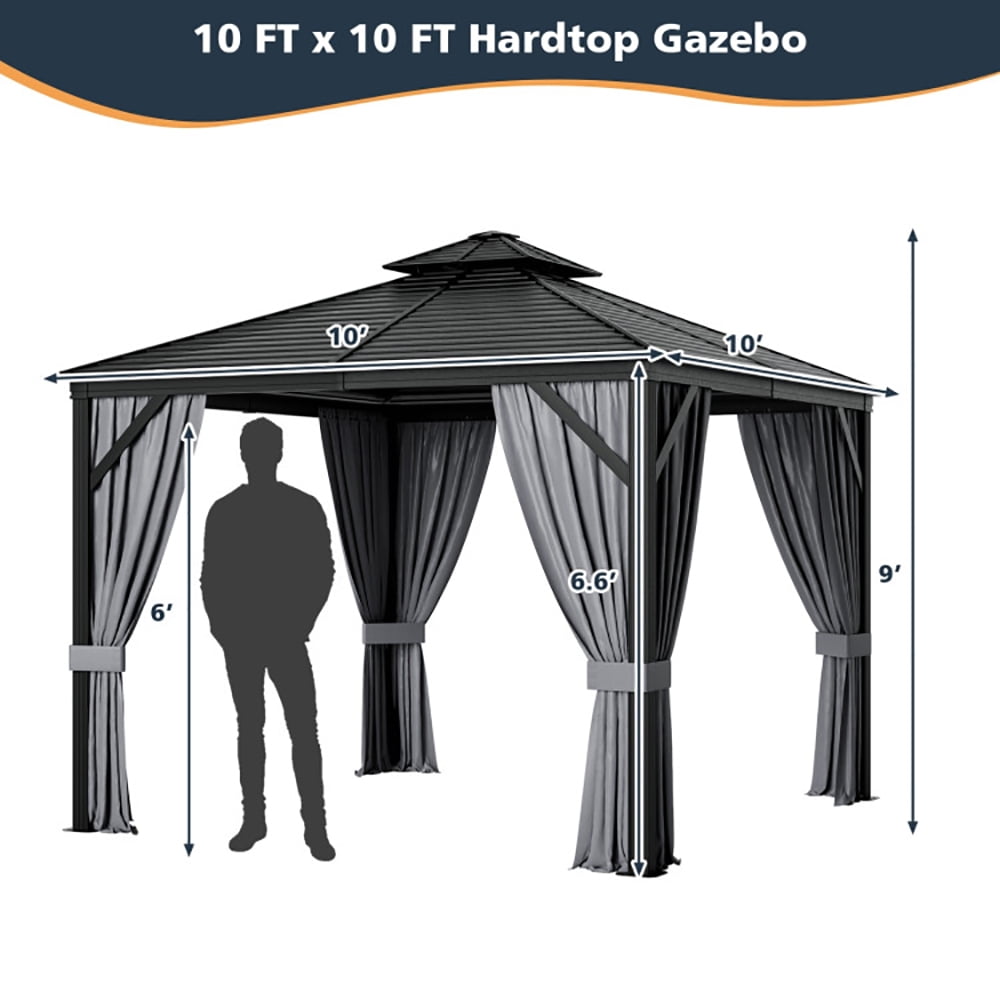 Aimee Lii 10 x 10 Feet Double-Top Hardtop Gazebo with Galvanized Steel Roof, Backyard Canopy Gazebo for Party Wedding BBQ Events, Gray Aimee Lii 10 x 10 Feet Double-Top Hardtop Gazebo with Galvanized Steel Roof, Backyard Canopy Gazebo for Party Wedding BBQ Events, Gray