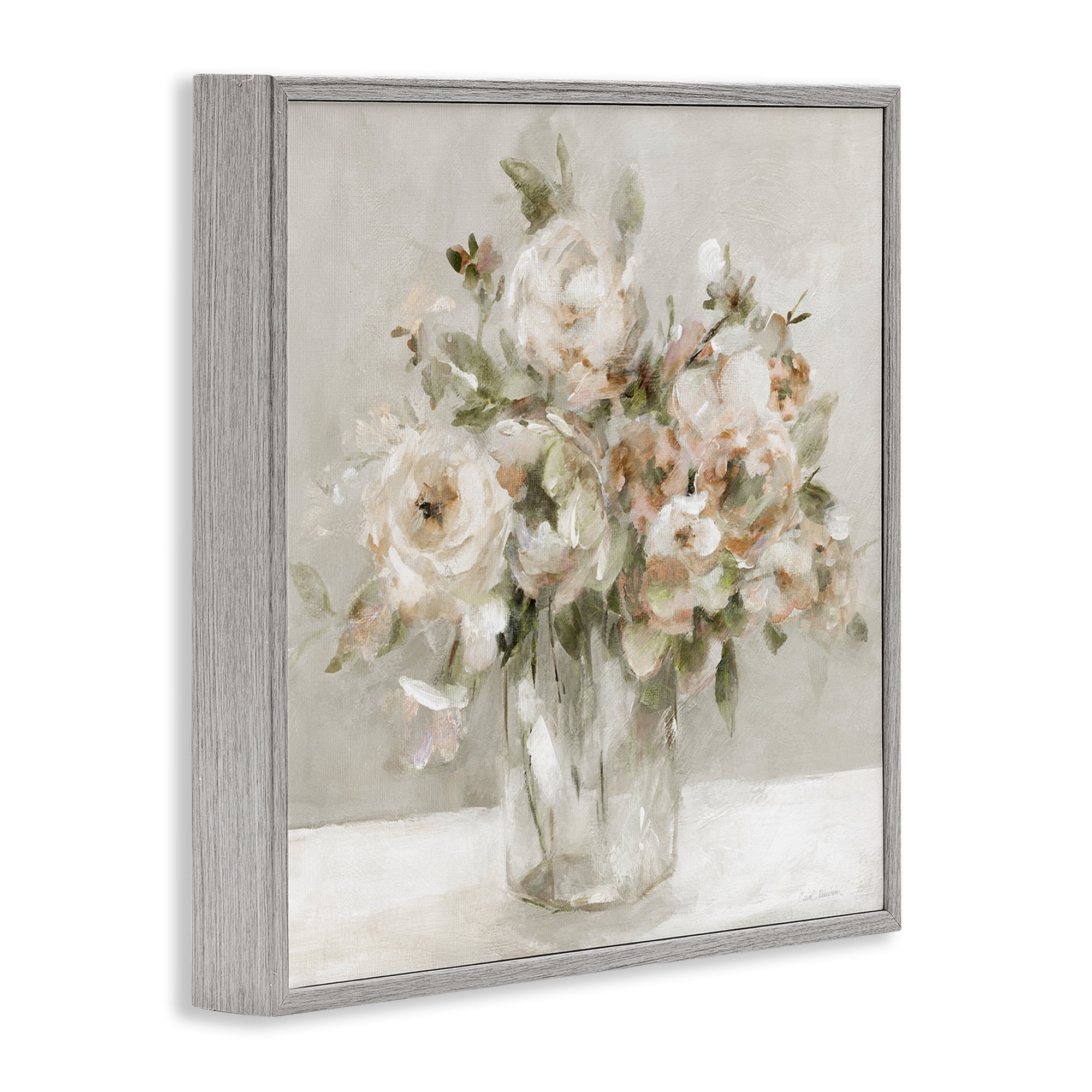 Stupell Industries Soft Neutral Floral Still Life Gray Framed Giclee Art, design by Carol Robinson