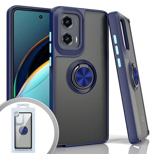 For Motorola Moto G Stylus 5G 2024 XT2419 O-Ring Kickstand Cover Cell Case Tempered Glass - Blue