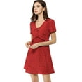 thumbnail image 4 of INSPIRE CHIC Women's Tie V Neck Short Sleeve Ruffle Floral a-Line Dress XS Red, 4 of 8