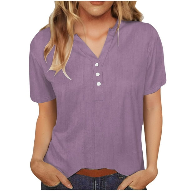 Vestidos Casuales Para Mujer, Blusas De Mujer De Moda Camisa de botones lisa de moda para mujer, blusa holgada con cuello en V para mujer