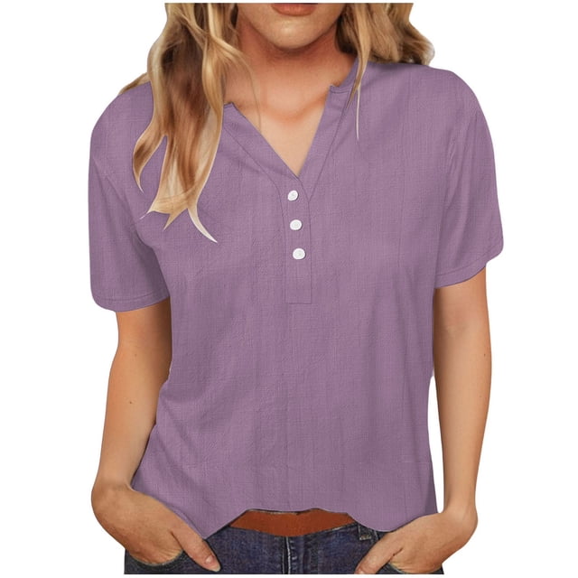Vestidos Casuales Para Mujer, Blusas De Mujer De Moda Camisa de botones lisa de moda para mujer, blusa holgada con cuello en V para mujer