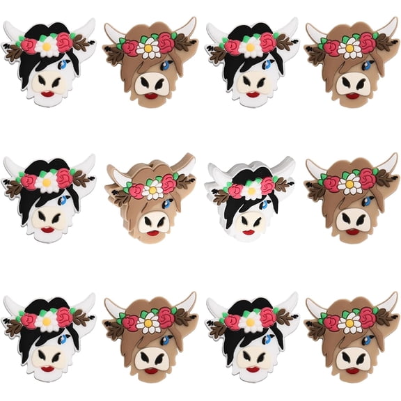 12Pcs 2Colors Cow Shape Silicone Beads Pen Beads Silicone Loose Spacer Beads