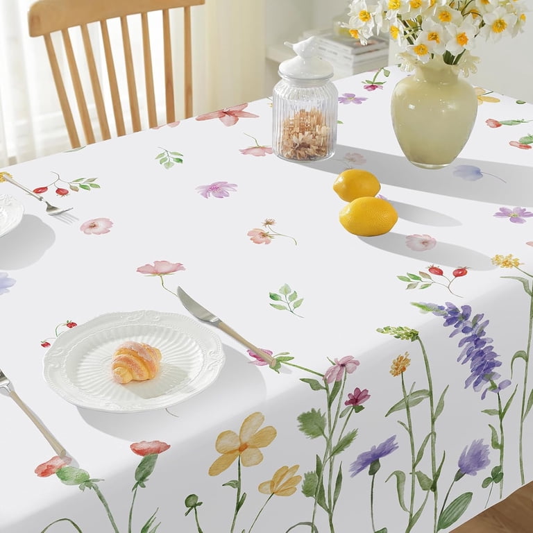 SASTYBALE Watercolor Wild Flower Tablecloth 60x120 Inches - Washable, Water Resistant Rectangular Table Cover For Parties & Picnics