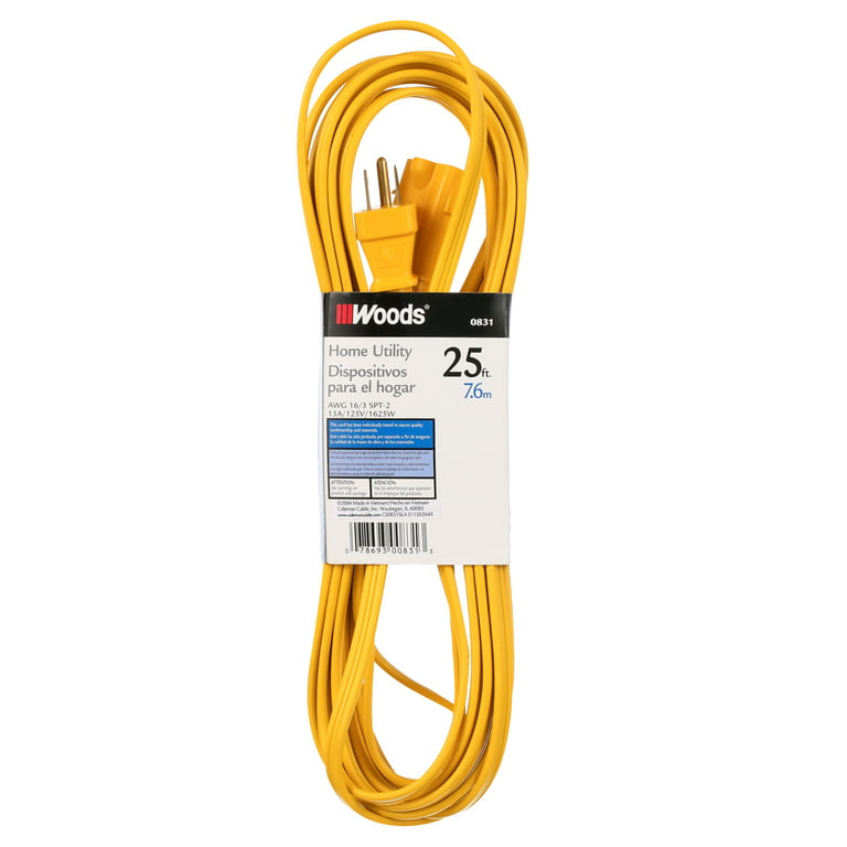 Coleman Cable Woods 0831 16/3 25' Yellow SPT-2 Flat Utility ...