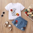 thumbnail image 2 of LAPAKIDS Summer Baby Girls Clothes 9-12 Months Toddler Girls Outfits Rose Letter Printed Tops Mini Denim Short Skirt, 2 of 7
