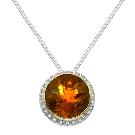 Duet 6 3/4 ct Natural Whiskey Quartz & 1/8 ct Diamond Pendant Necklace in Sterling Silver & 14kt Gold