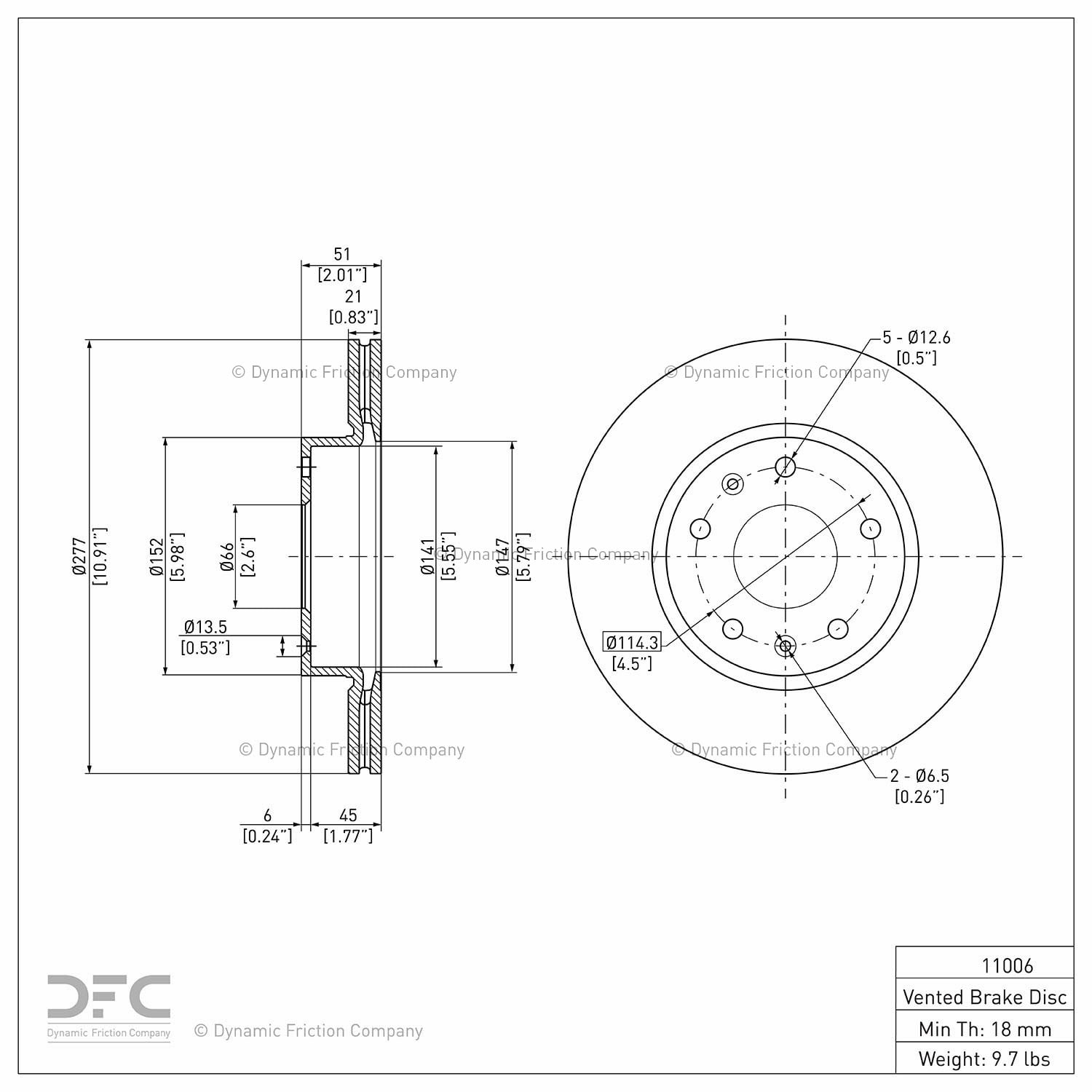 Front Dynamic Friction Company Disc Brake Rotor 600-11006 (1) For 2002-2005 Land Rover Freelander
