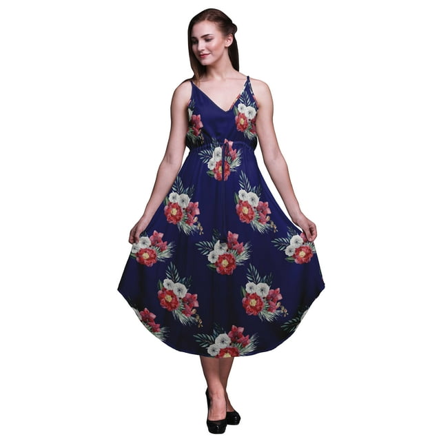 Bimba Robe Midi à Fleurs pour Femmes Été Imprimée Col en V Tenue de Villégiature Vacances-TP