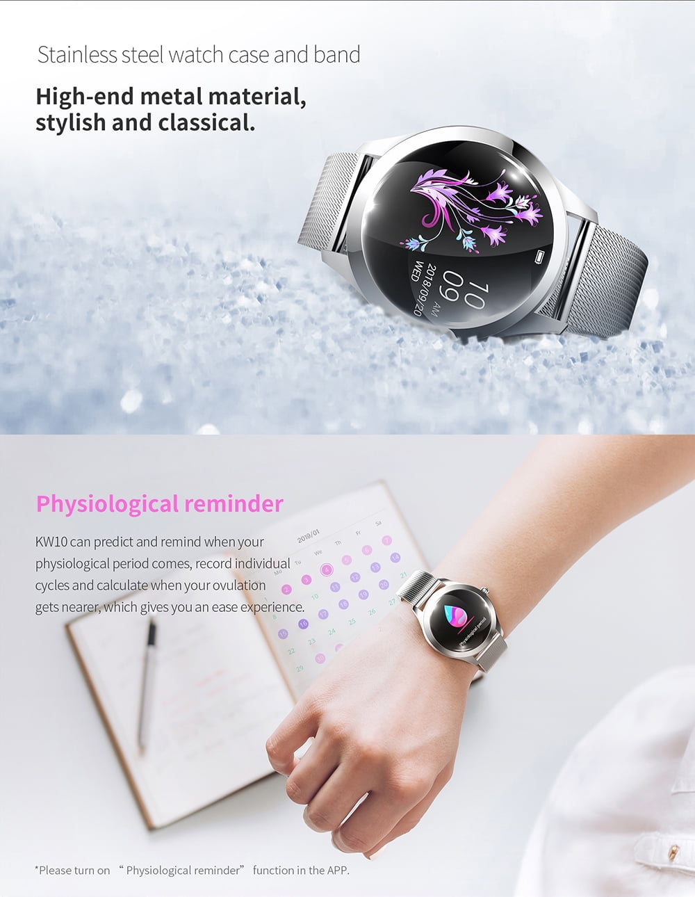 Mirar Kingwear KW10 Reloj inteligente Sportwatch Mujeres IP68 Monitor de frecuencia cardiaca a prueba de agua BT Fitness Tracker para Android IOS Fitness Pulsera Reloj inteligente Kingwear Mirar Bodeg...