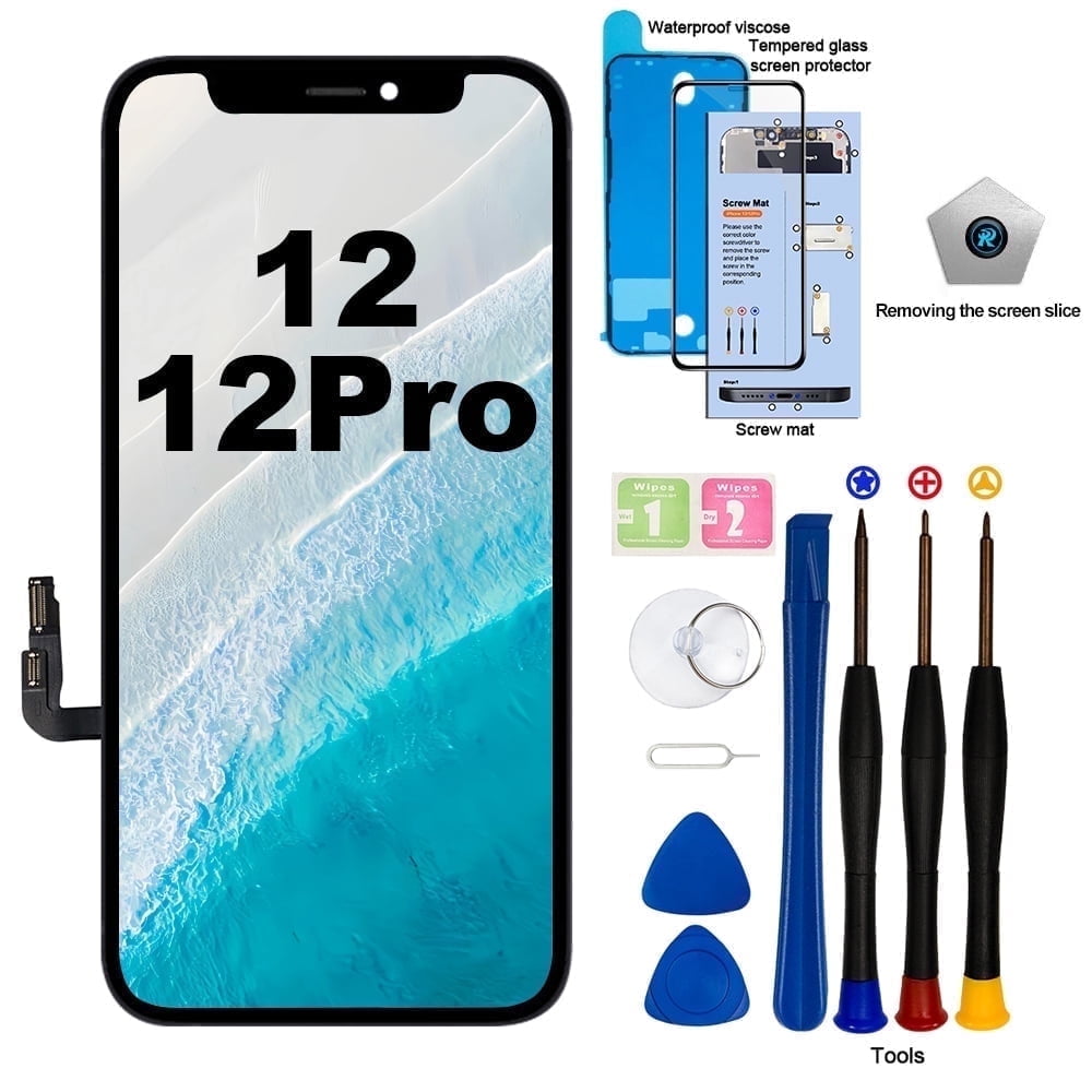 For iPhone 12/12 Pro Screen Replacement Kit 6.1 inch, 3D Touch LCD Screen Display Digitizer Frame Assembly with Repair Tools and Removal Slice