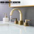 thumbnail image 3 of Gold Bathroom Faucet, Brushed Gold Faucets Bathroom 3 Hole 8inch Widespread Waterfall 2 Handle Brass Faucets Bath Sink Vanity Faucet with Pop Up Drain and Supply Lines, 3 of 13