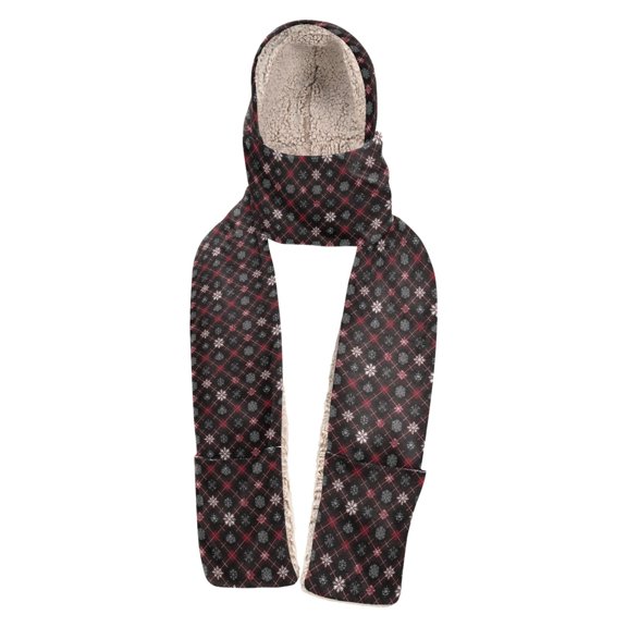BZSMCE Warm Fleece Hood Scarf Wrap Snowflake Plaid Pattern