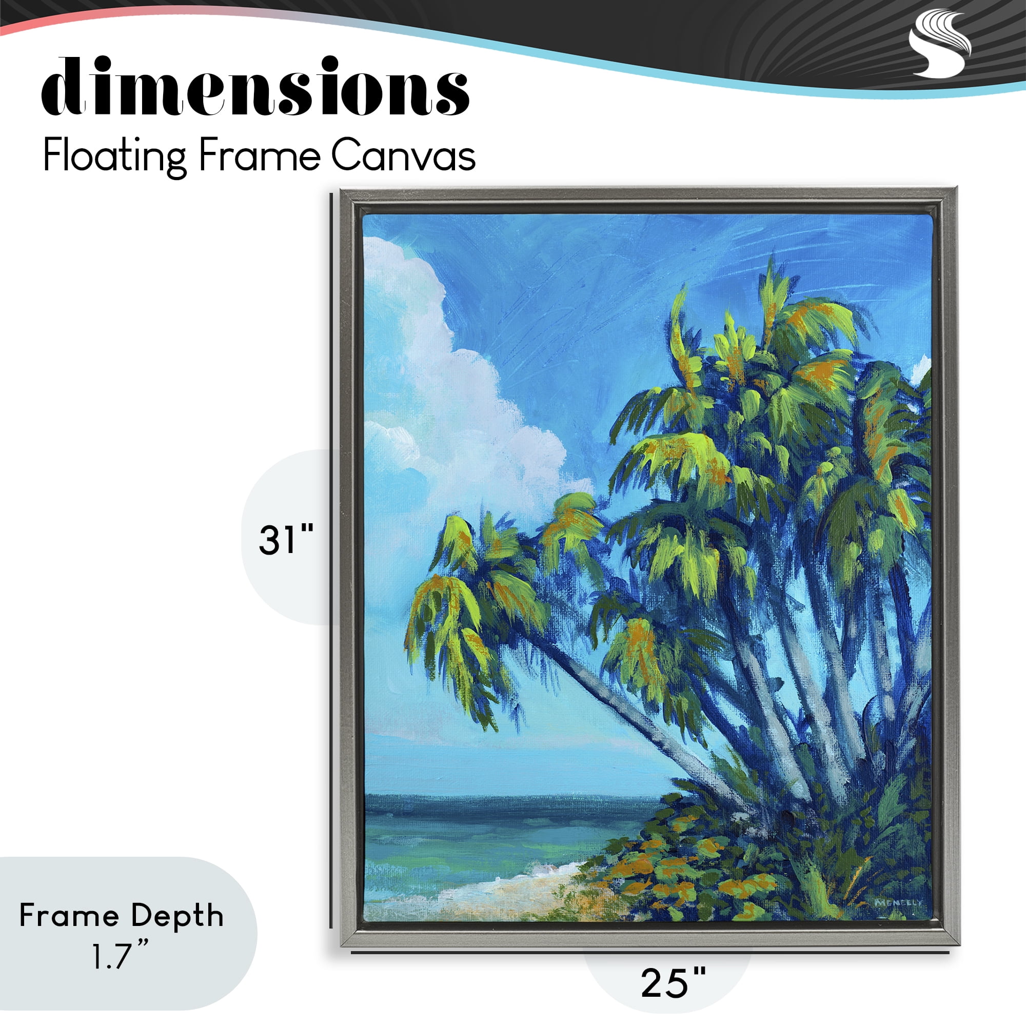Stupell Industries Cerulean Sky & Palms Gray Framed Floater Canvas Wall Art, design by Dan Meneely