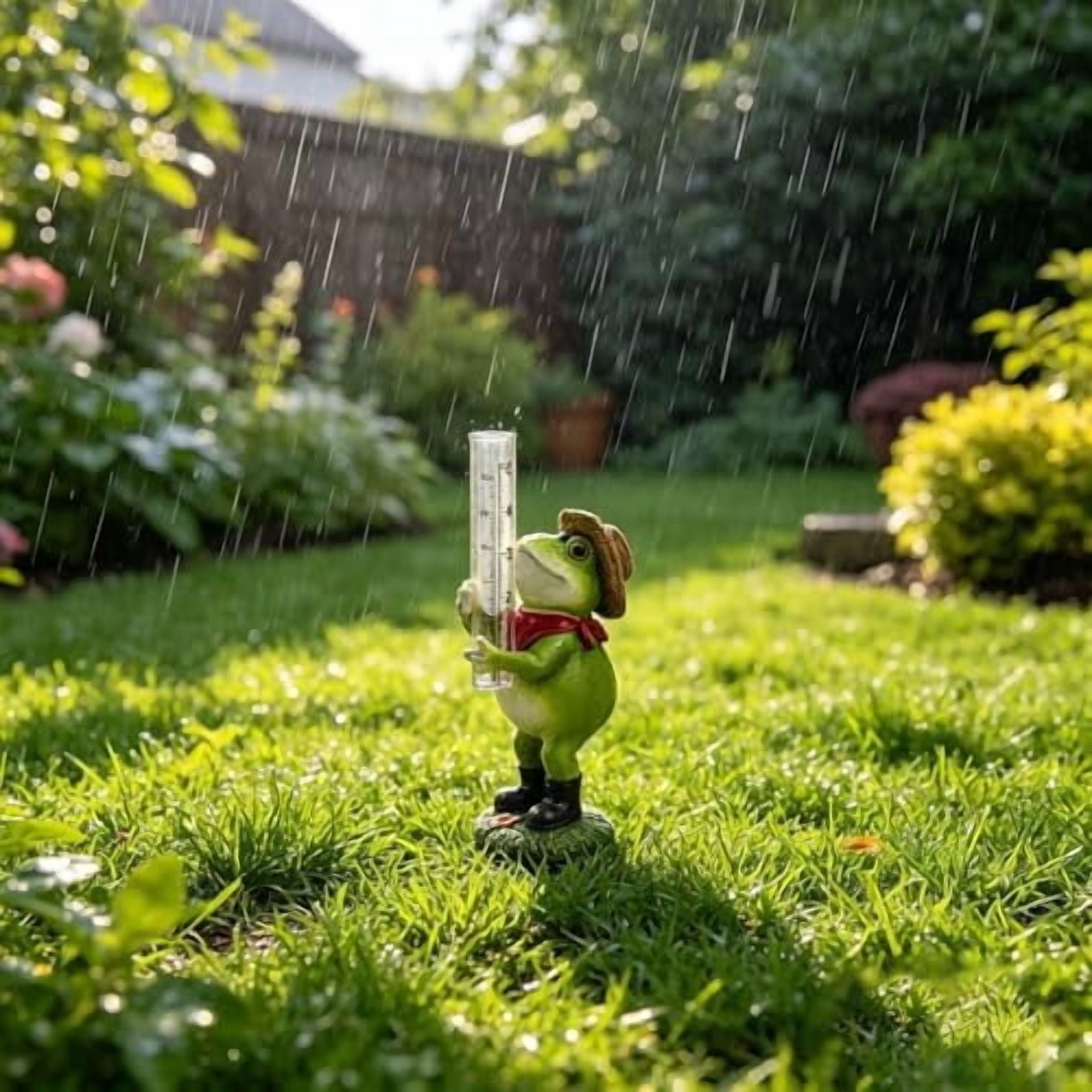 Resin Frog Rain Gauge with Glass Tube, Outdoor Yard Garden Decor