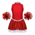 thumbnail image 4 of YONGHS Kids Girls Cheer Leader Uniform Sequin Cheerleading Dance Dress with Pom Poms Red 6, 4 of 7