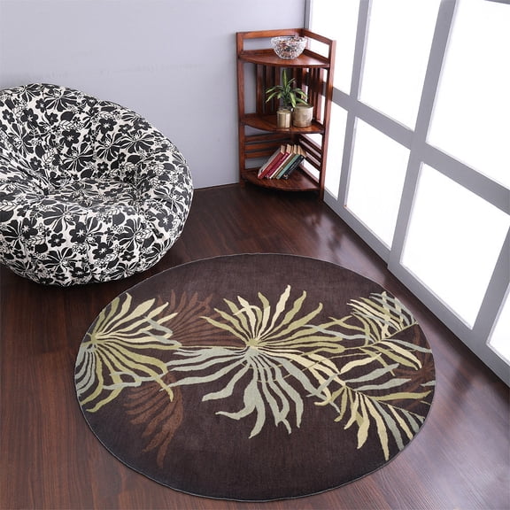 Rugsotic Carpets Hand Tufted Wool Eco-Friendly 8'x8' Area Rugs Round Brown Floral Modern High Pile Thick Handmade Anti Skid Indoor Rug for Living Room, Bedroom K00666