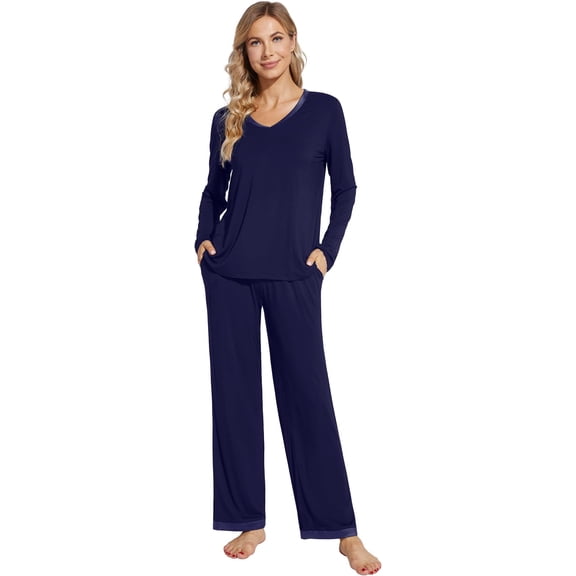 WiWi Viscose from Bamboo Womens Cute Pajamas Set 3/4 Sleeve and Crew-neck Sets with Drawstring S-XXL, Pink, Small