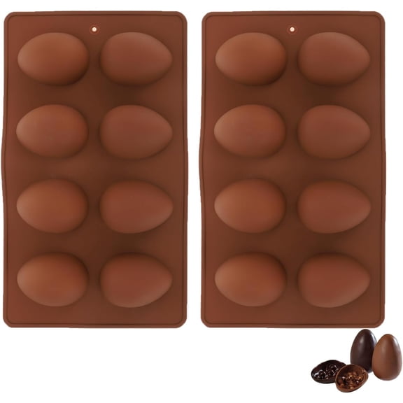 VALUNE Diy Baking Peanut Butter Candy Soap Wax, 8-cavity Egg Shaped Silicone Mold for Easter Cake Decorating, 2pcs Easter Egg Molds for Chocolate