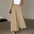 thumbnail image 3 of HADST Women's High-Waisted Ruffle Waist Wide Leg Pants with Button Detail Lightweight Flowy Loose Fit Trousers with Side Pockets, 3 of 8