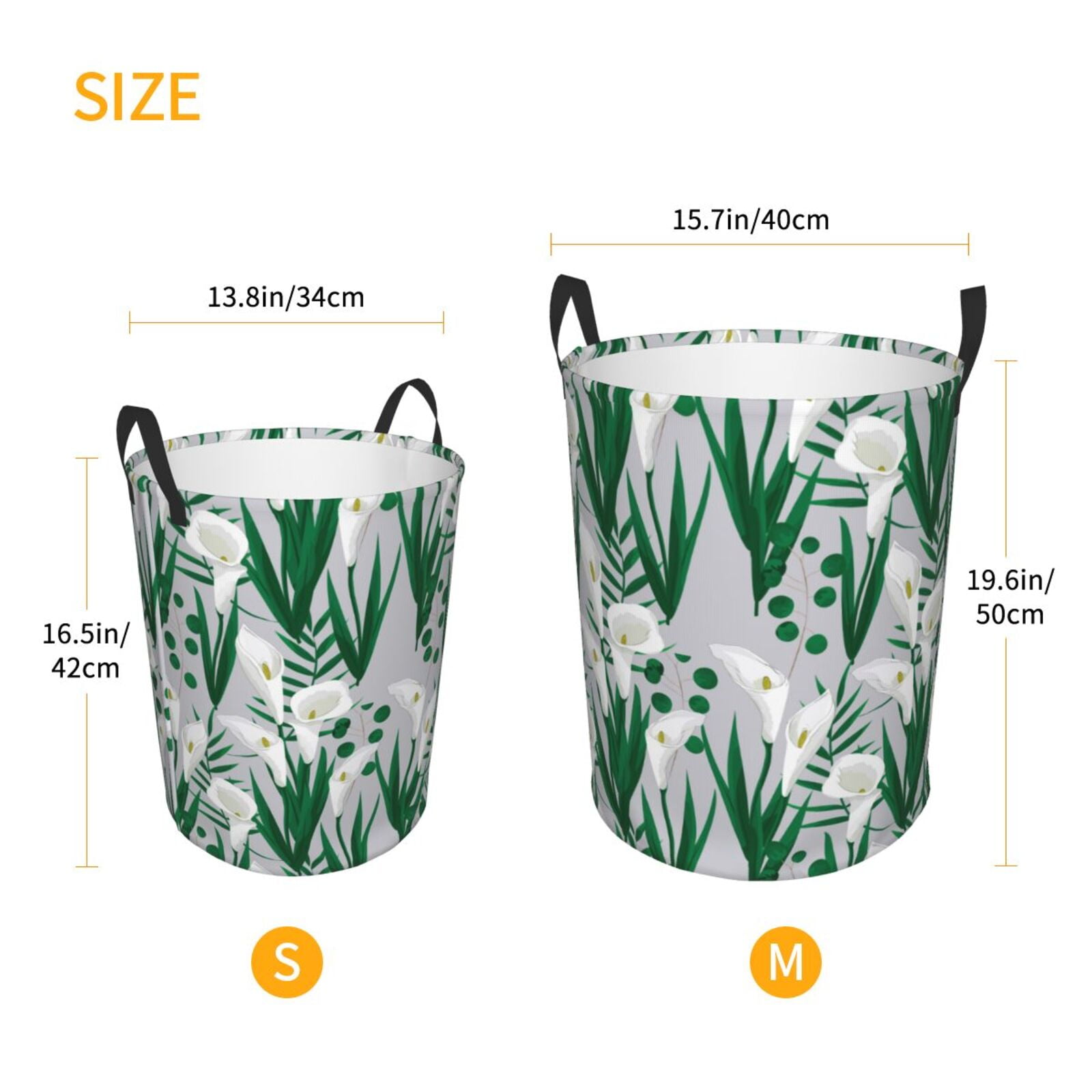 Large Laundry Basket with Handles - Calla Lily Flowers Green Leaves Kids Baby Dirty Clothes Laundry Hamper for Bedroom Aesthetic