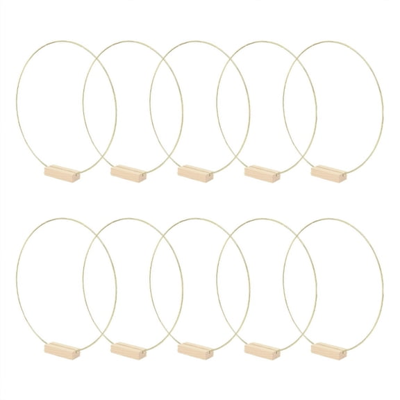 10 Packs Inch Metal Floral Hoop Centerpiece with Wood Place Card Holders, Gold Centerpieces for Table
