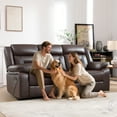 thumbnail image 2 of Bonzy Home 3‑Seat Manual Reclining Sofa – Faux Leather Couch with Dual Recliners for Living Room & Meeting Room, 2 of 7