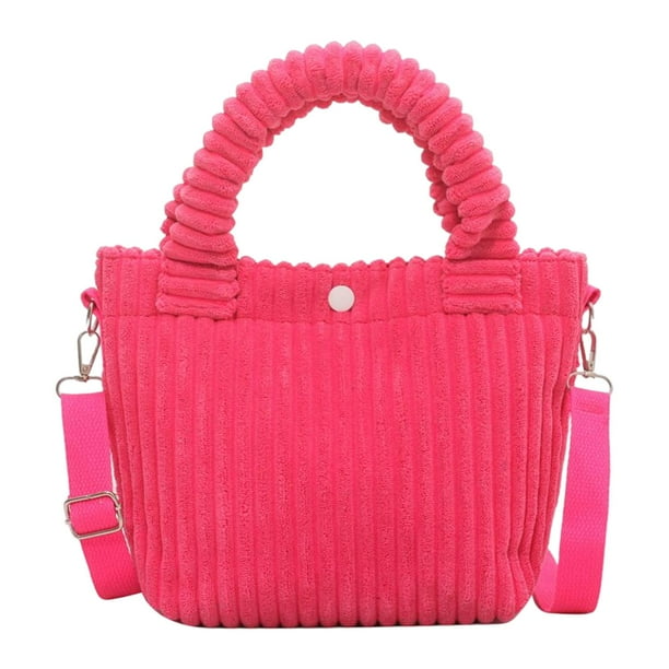 Corduroy Tote Bag Lady Pouch Pocket Shoulder Bags Bucket Handbags for Shopping Vacation Travel Work Party pink
