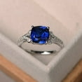 thumbnail image 2 of sapphire ring, cushion cut engagement promise ring, sterling silver ring,blue gemstone ring,September birthstone ring, 2 of 3