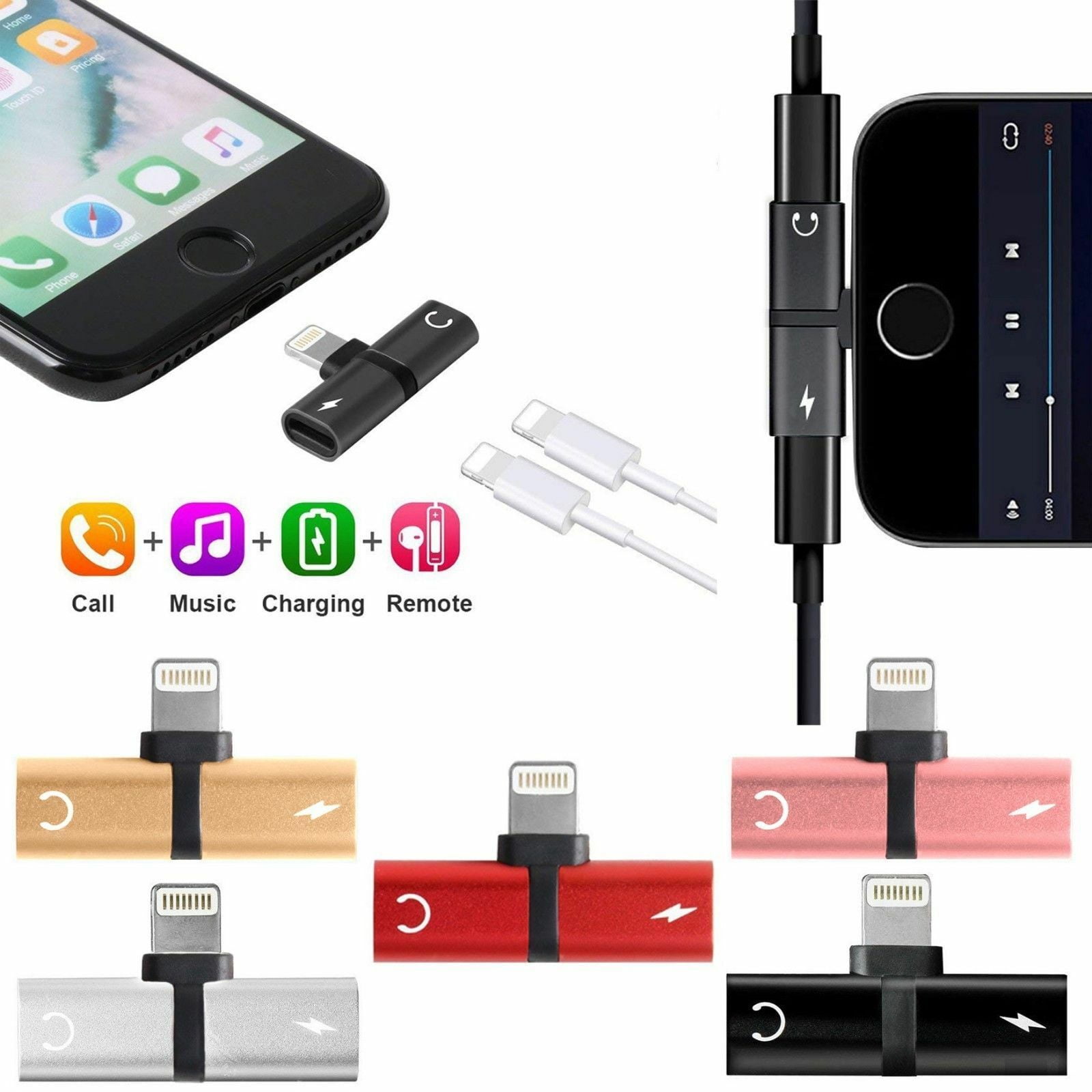 Headphone Adapter for iPhone X Splitter AUX Audio Jack Charge Car Charger Dual Earphone Cable Converter Compatible for iPhone X/XS/8/8Plus/7/7Plus Support All iOS Audio+Charge+Call+Volume Control 