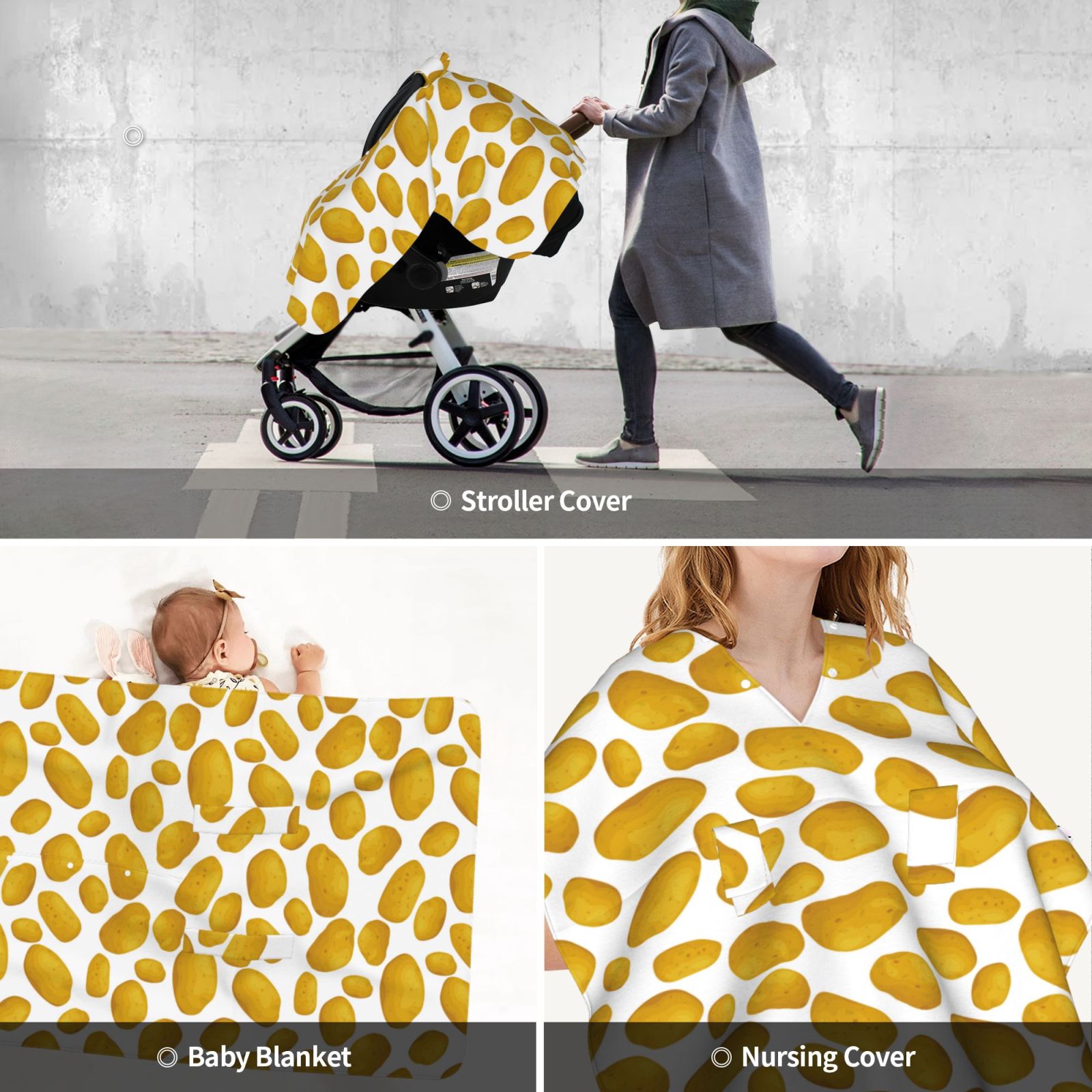 Car Seat Cover Baby - Potato cute Breathable Infant Car Seat Cover for Baby Carseat, Lightweight Comfort Baby Essentials Must Haves Newborn Stuff for Girl Boy