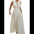 thumbnail image 2 of Vestido Midi Informal de Verano para Mujer, con Escote en V Profundo, Cremallera, Mangas , Cintura Elástica Fruncida y Bolsillos. Crema S, 2 of 10
