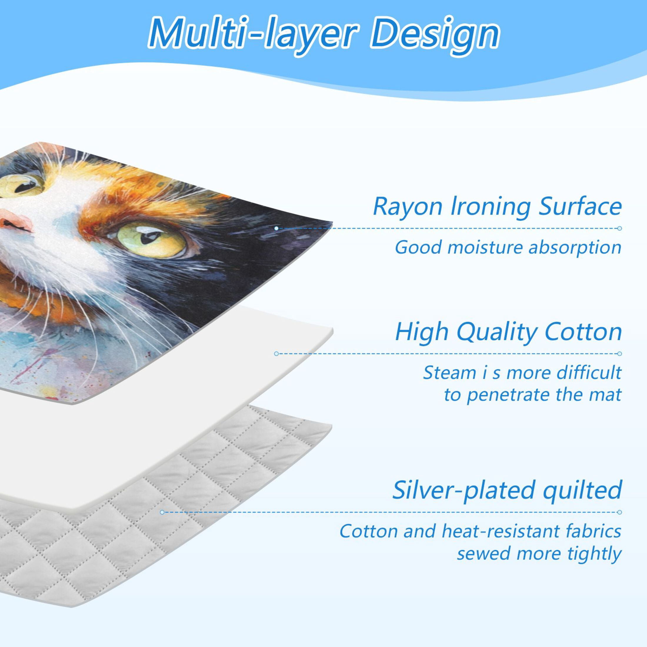 Ironing Mat Portable Ironing Blanket for Table Top Travel Ironing Pad for Washer Dryer 27.6" x 47.2" Watercolor Calico Cat