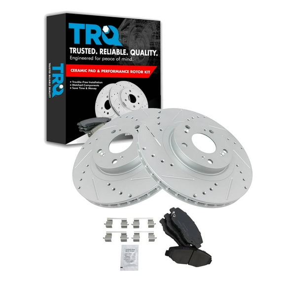 TRQ Front Performance Brake Pad & Rotor Kit Brake Pads Brake Rotors Set Ceramic Premium G-Coated Fits Select 2005-2006 Honda CR-V