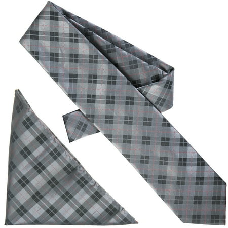 Daxx Men's Plaid Microfiber Tie and Hanky Set