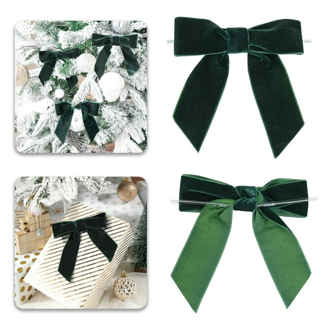 Lazos de Cinta de Terciopelo LIZLOVESS Verde Cazador Paquete de 12 de 12 cm para Navidad