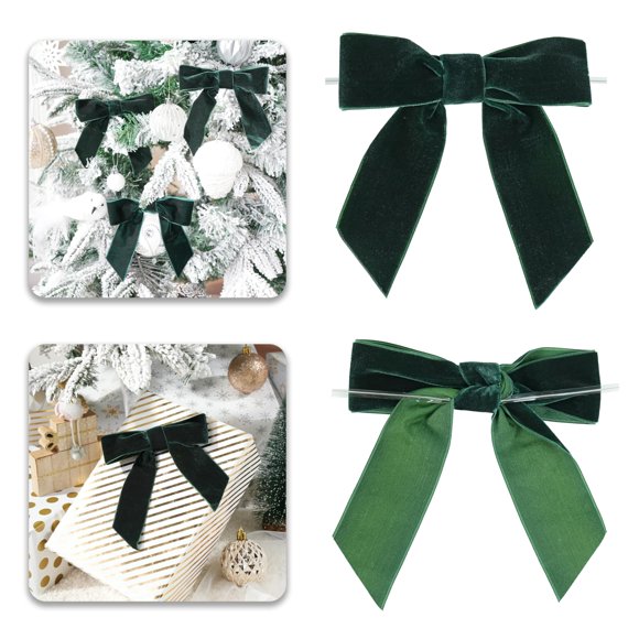 Lazos de Cinta de Terciopelo LIZLOVESS Verde Cazador Paquete de 12 de 12 cm para Navidad