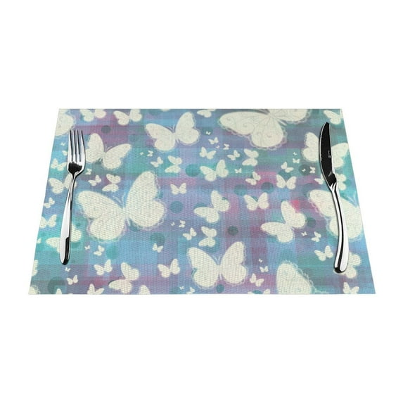 YFYANG Washable Heat-Resistant Placemats, 70% PVC/30% Polyester, Dream Butterfly Geometry Kitchen Table Mat, 12" x 18" 4 Piece