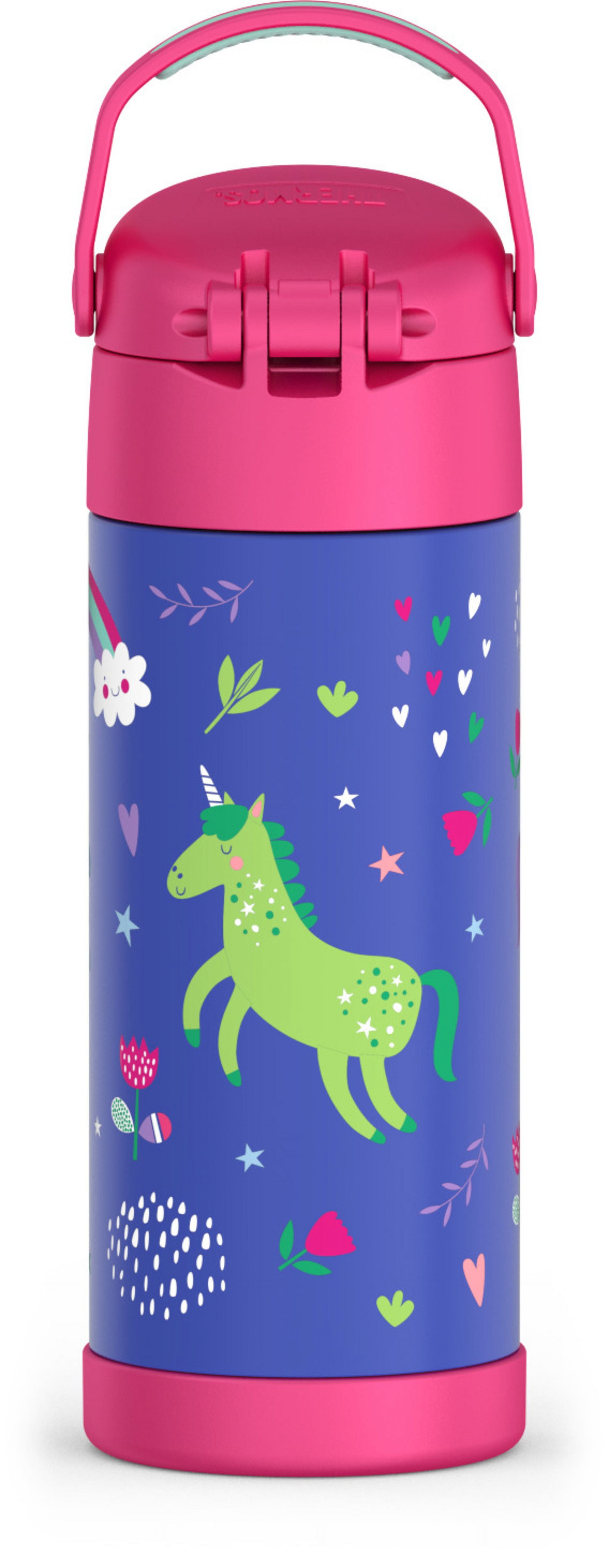 Thermos Kids Stainless Steel Funtainer Water Bottle with Straw, Dishwasher Safe, Leak Proof, Unicorn, 14 oz