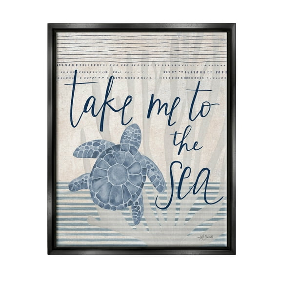 Stupell Industries Take Me To Sea Patterned Turtle Stripes Graphic Art Jet Black Floating Framed Canvas Print Wall Art, Design by Katie Doucette