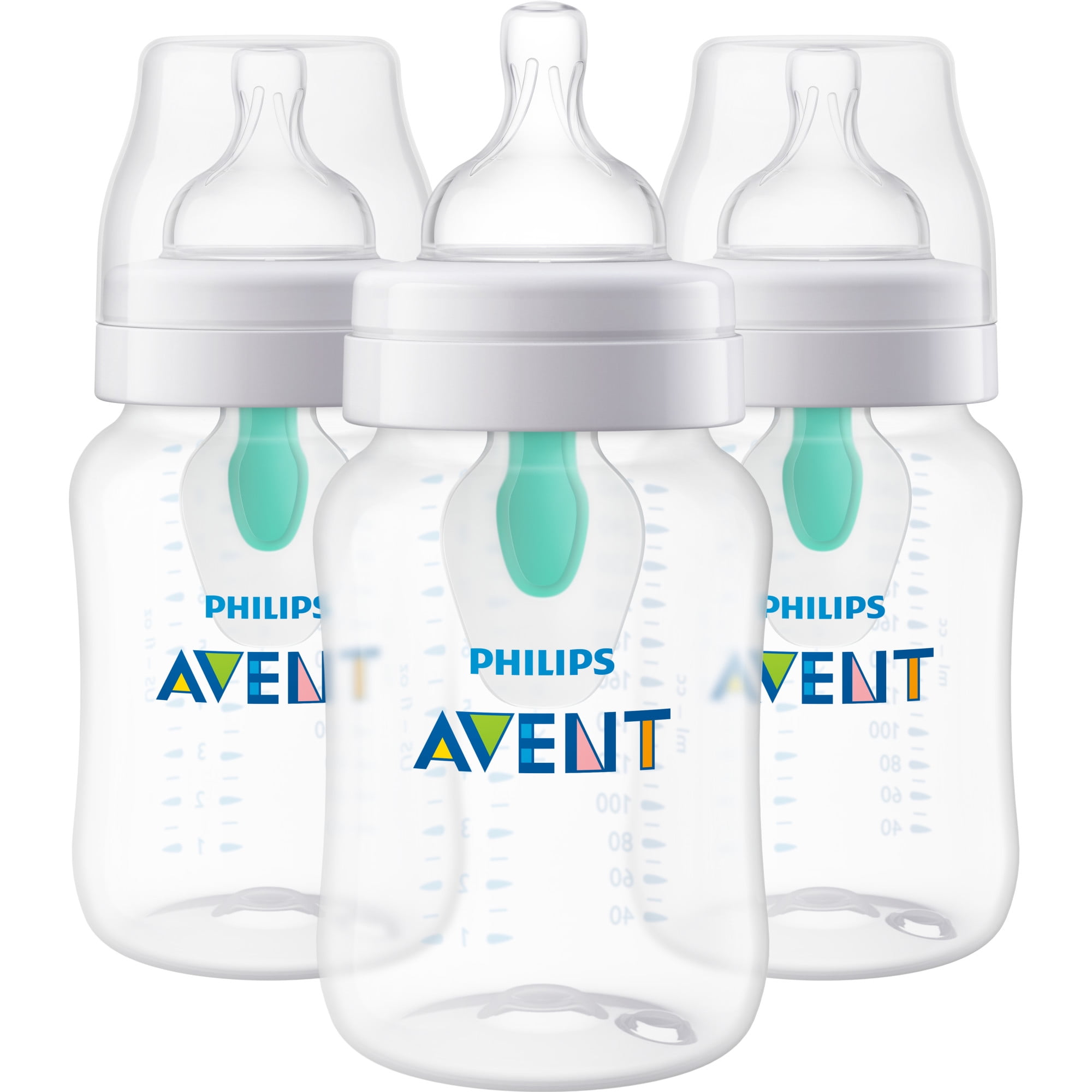 Avent Anti-Colic Baby Feeding Bottles Slow Flow Nipples 3 Pcs 9Oz Clear BPA Free 