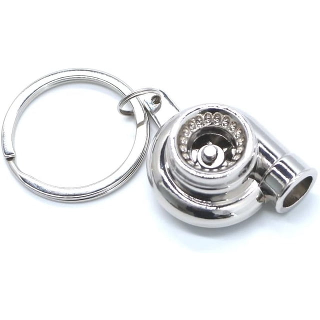 LAICAIW Turbo Keychain Metal Spinning Turbocharger Automotive Mini Car Part Keychain Key Ring, Silver Chrome Turbo, Small