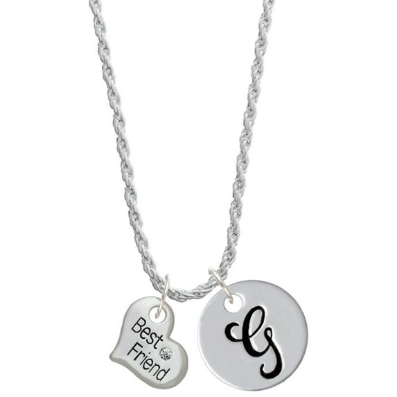 Delight Jewelry Silvertone Small ''Best Friend'' Heart Silvertone Script Initial Disc - G - Charm Necklace, 20"+3"
