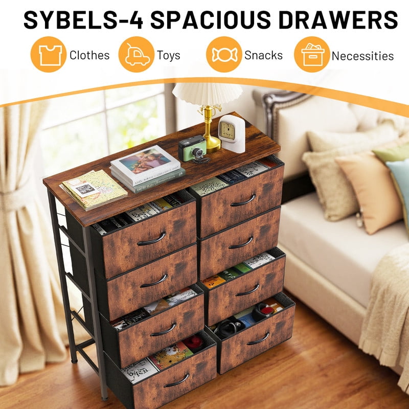 Sybels Storage Dresser with 8 Drawers, Anti-Tip Fabric Chests Organizer Tower Furniturefor Bedroom, Closet, Hallway, Entryway, Brown