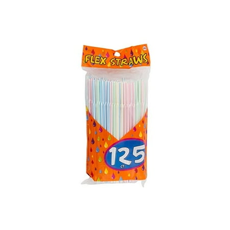 125 Flex Straws, Stripe, Assorted Colors