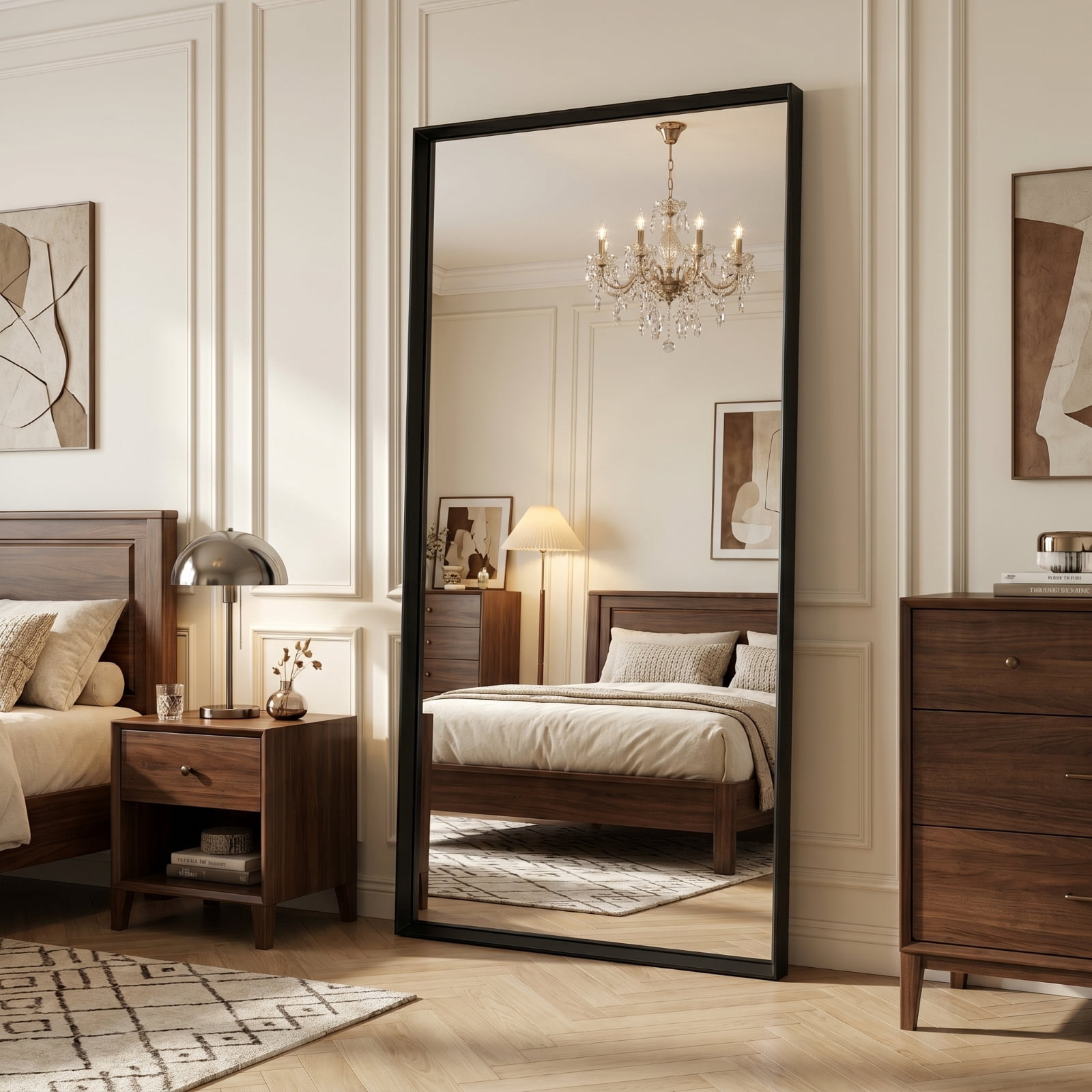 Gleamira 32"x72" Rectangular Full Length Mirror Floor Standing Mirror with Deep Frame, Black